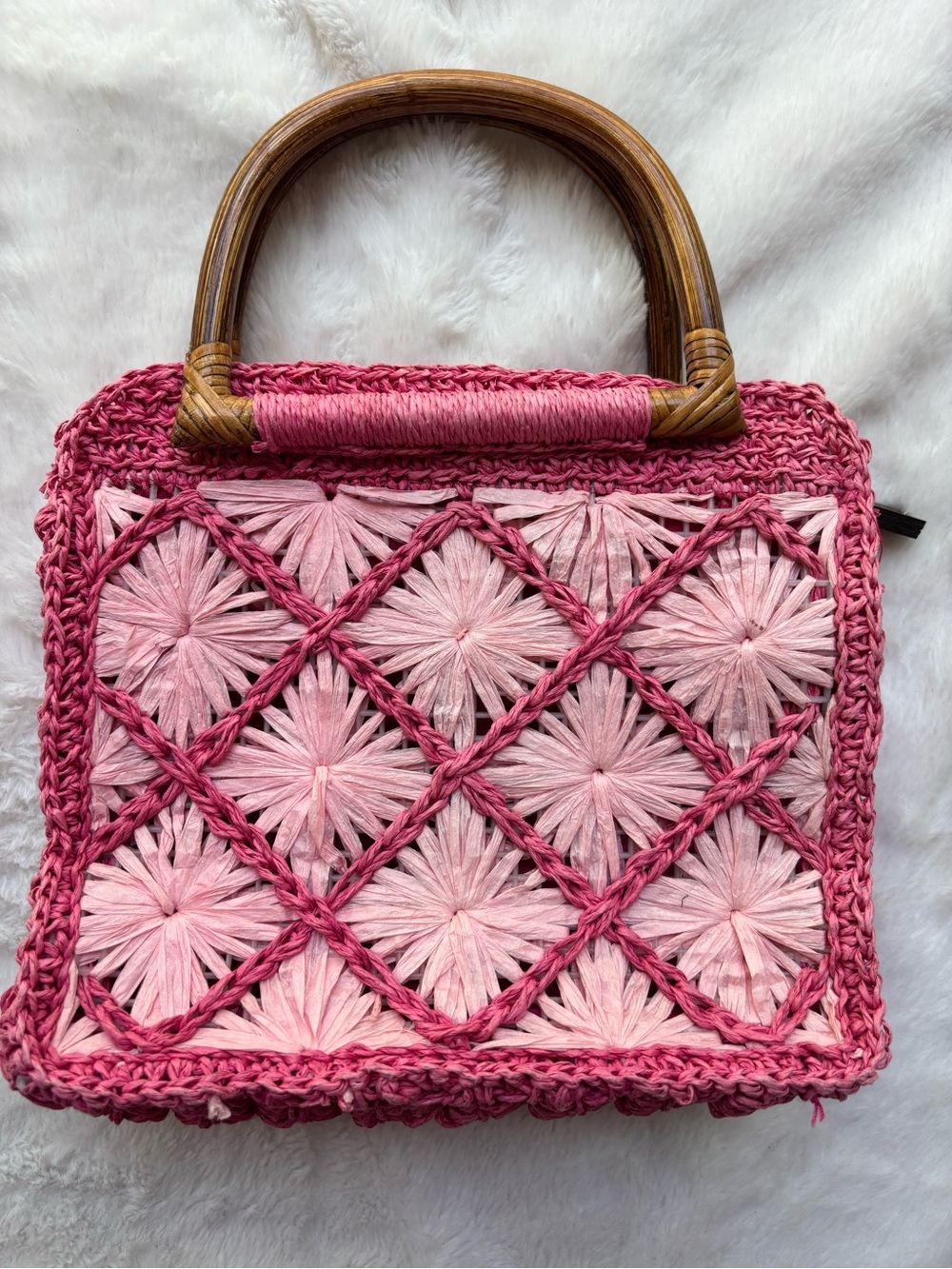 Call It Spring Pink Woven Raffia Top-Handle Bag - Picture 3 of 11